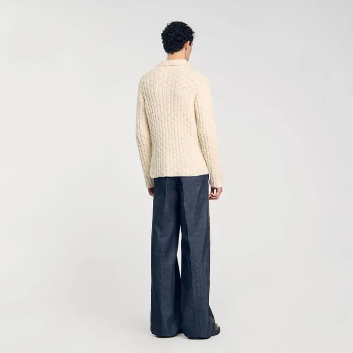 Men Sweaters and Cardigans SANDRO Chunky Knit Polo Neck Jumper Beige