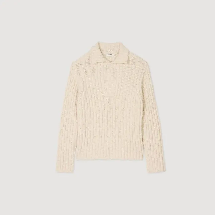 Men Sweaters and Cardigans SANDRO Chunky Knit Polo Neck Jumper Beige