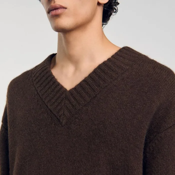 Men Sweaters and Cardigans SANDRO Chunky Knit Sweater Brown Men Sweaters and Cardigans SANDRO Chunky Knit Sweater Brown