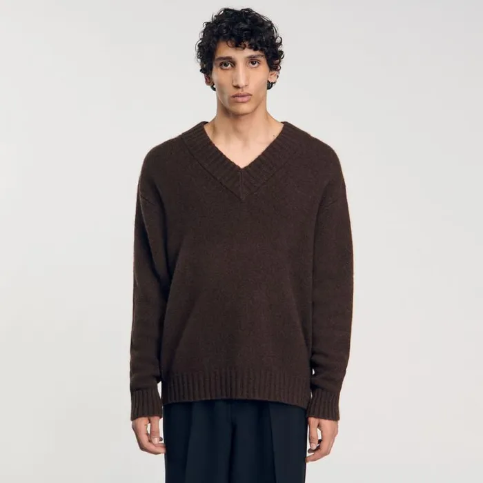 Men Sweaters and Cardigans SANDRO Chunky Knit Sweater Brown Men Sweaters and Cardigans SANDRO Chunky Knit Sweater Brown