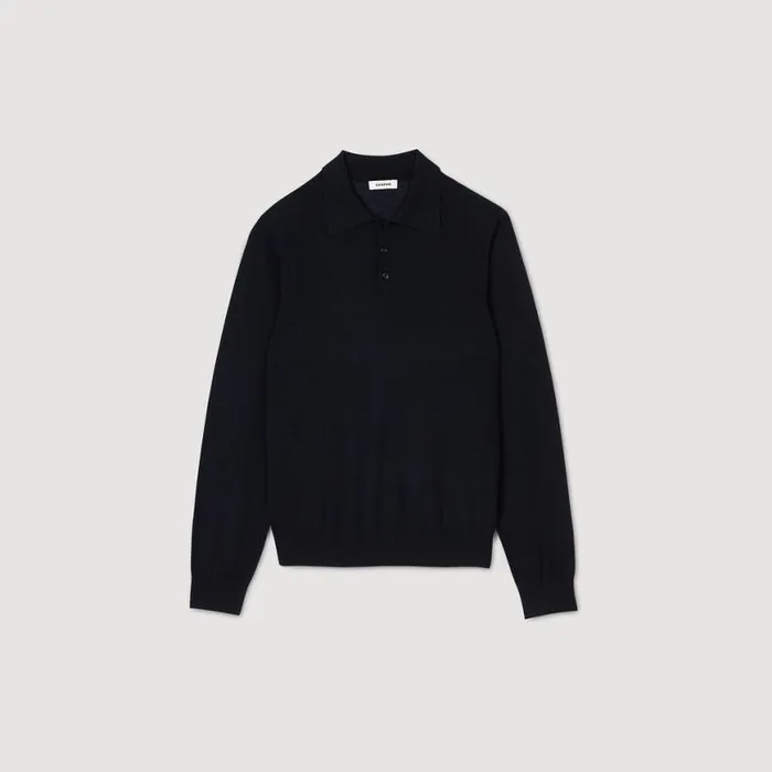 Men Sweaters and Cardigans SANDRO Fine Knit Polo Shirt Navy Blue