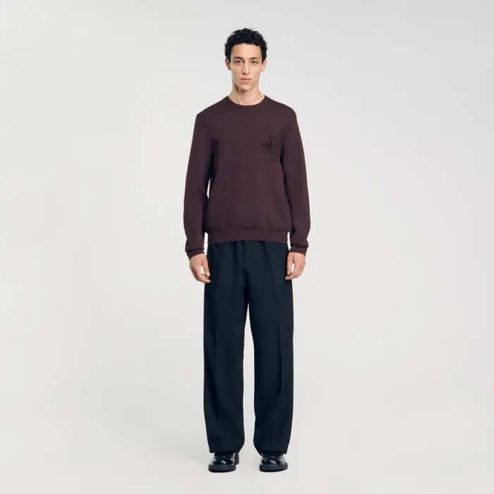 Men Sweaters and Cardigans SANDRO Floral Sweatshirt Chocolate