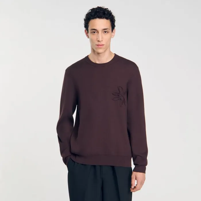 Men Sweaters and Cardigans SANDRO Floral Sweatshirt Chocolate