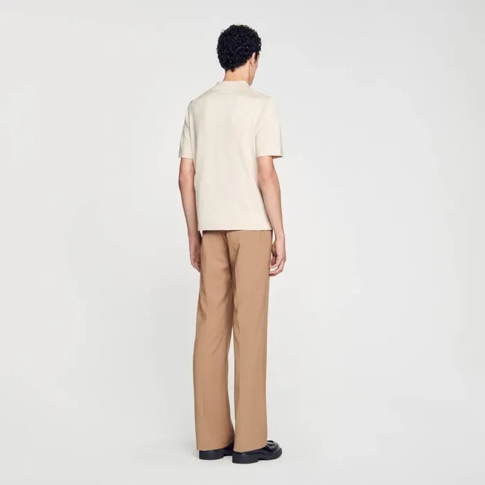 Men Sweaters and Cardigans SANDRO Knitted Polo Shirt With Zip Collar Light Sand