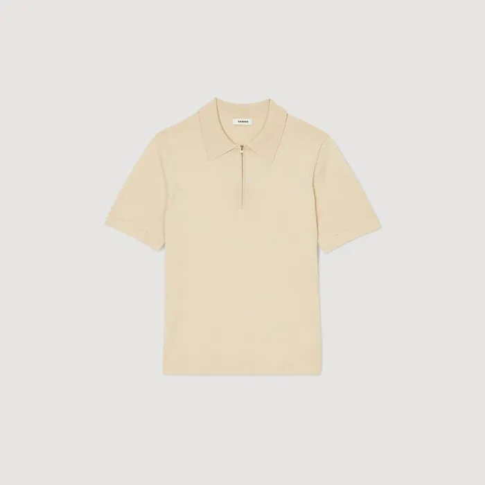 Men Sweaters and Cardigans SANDRO Knitted Polo Shirt With Zip Collar Light Sand