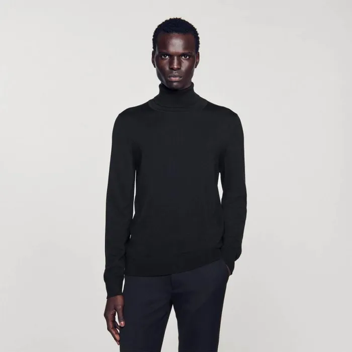 Men Sweaters and Cardigans SANDRO Roll Neck Wool Sweater Navy Blue
