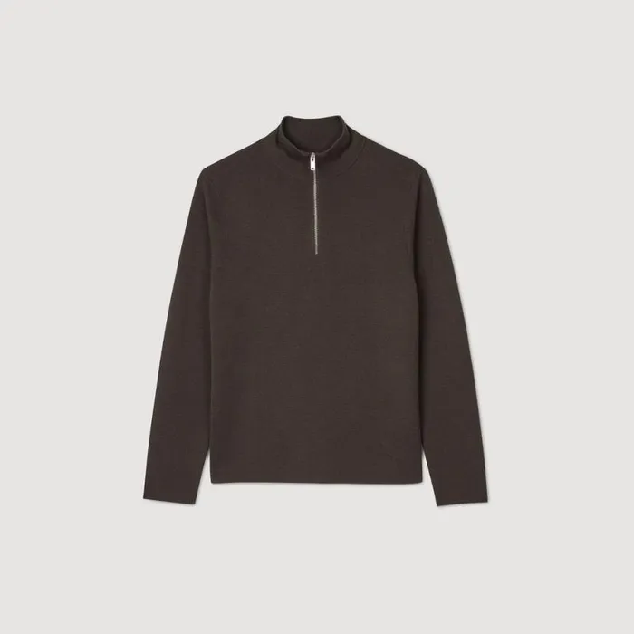 Men Sweaters and Cardigans SANDRO Wool Sweater With Zipped Collar Taupe