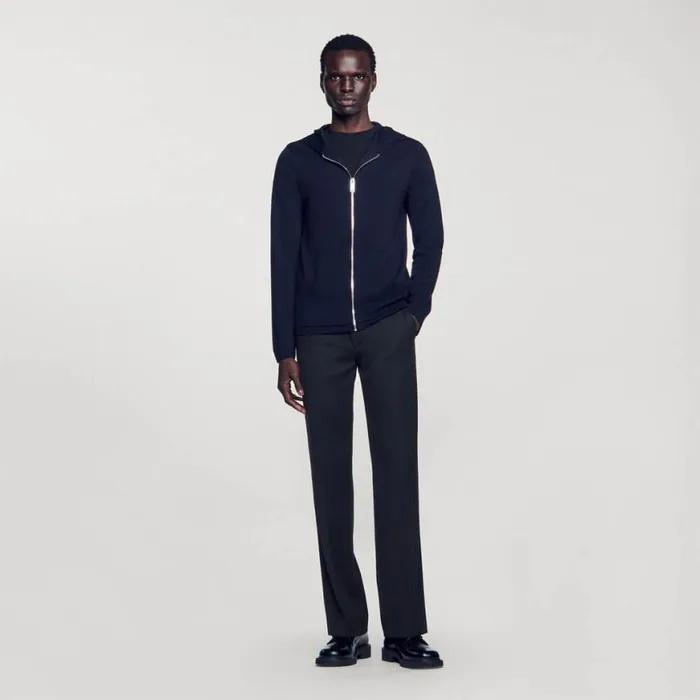 Men Sweaters and Cardigans SANDRO Zipped Cardigan With Hood Navy Blue