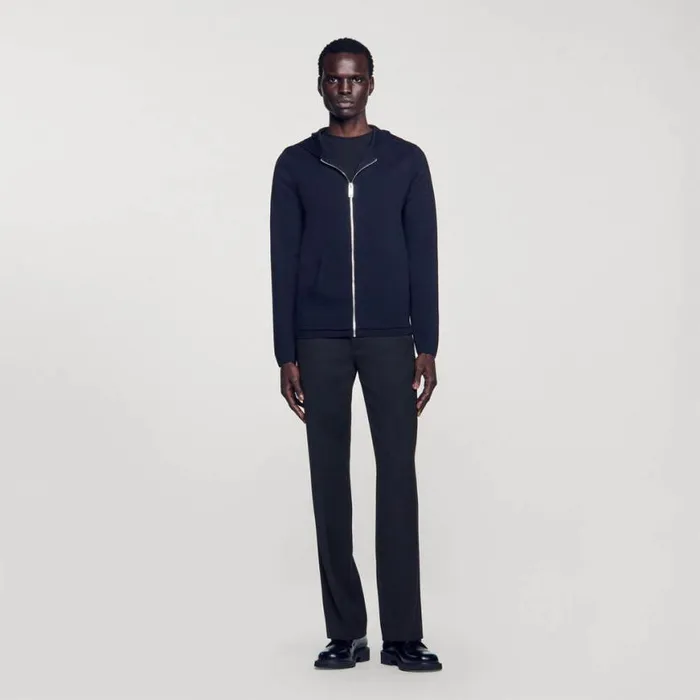 Men Sweaters and Cardigans SANDRO Zipped Cardigan With Hood Navy Blue Men Sweaters and Cardigans SANDRO Zipped Cardigan With Hood Navy Blue