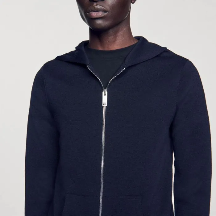 Men Sweaters and Cardigans SANDRO Zipped Cardigan With Hood Navy Blue Men Sweaters and Cardigans SANDRO Zipped Cardigan With Hood Navy Blue