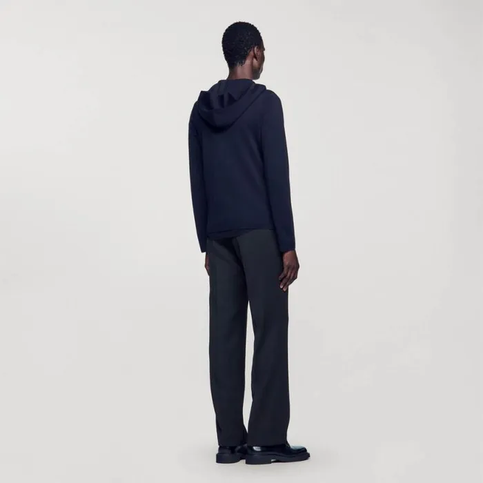 Men Sweaters and Cardigans SANDRO Zipped Cardigan With Hood Navy Blue Men Sweaters and Cardigans SANDRO Zipped Cardigan With Hood Navy Blue