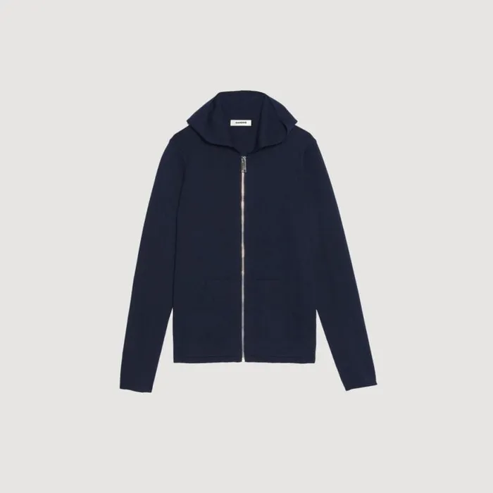 Men Sweaters and Cardigans SANDRO Zipped Cardigan With Hood Navy Blue Men Sweaters and Cardigans SANDRO Zipped Cardigan With Hood Navy Blue