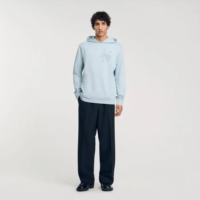 Men Sweatshirts and Hoodies SANDRO Floral Hoodie Baby Blue