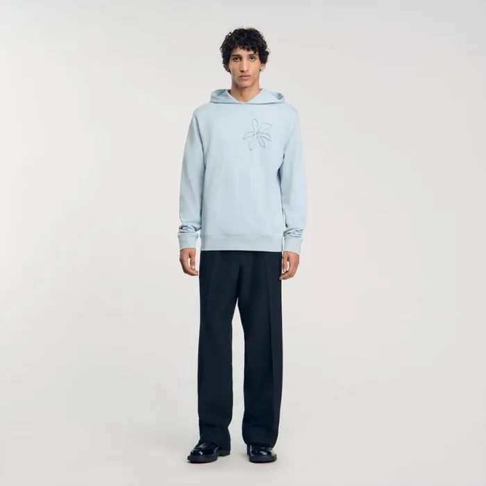 Men Sweatshirts and Hoodies SANDRO Floral Hoodie Baby Blue