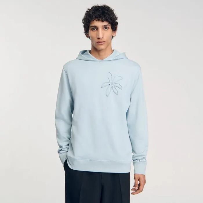 Men Sweatshirts and Hoodies SANDRO Floral Hoodie Baby Blue