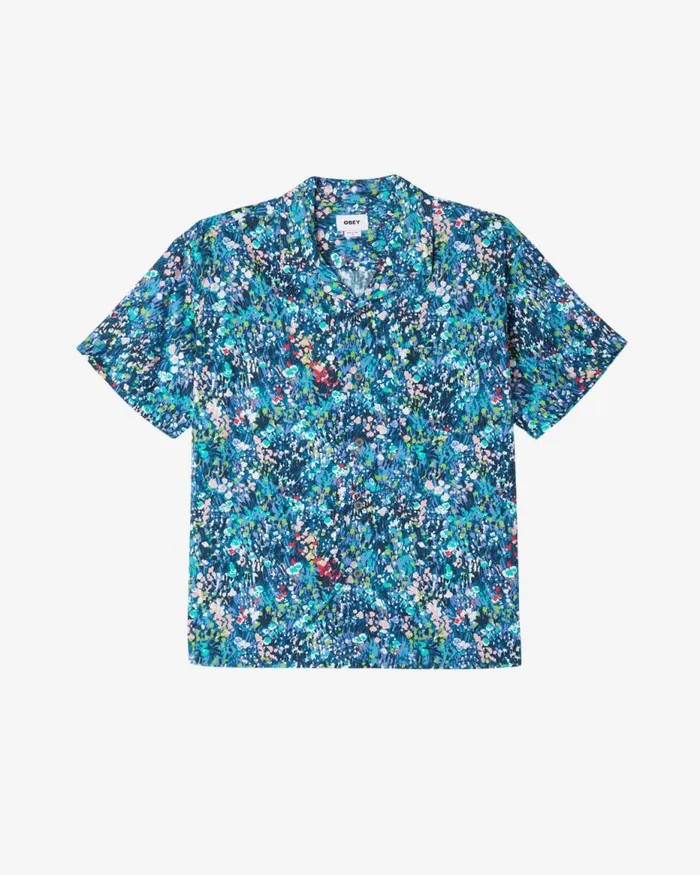 Men THE GARDEN SHIRT Teal Blue Multi OBEY Clothing TOPS
