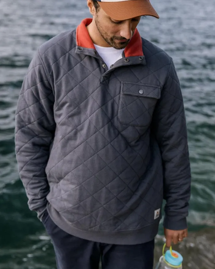 Men Tops Passenger Bark Recycled Quilted Popper Up Sweatshirt Charcoal Charcoal