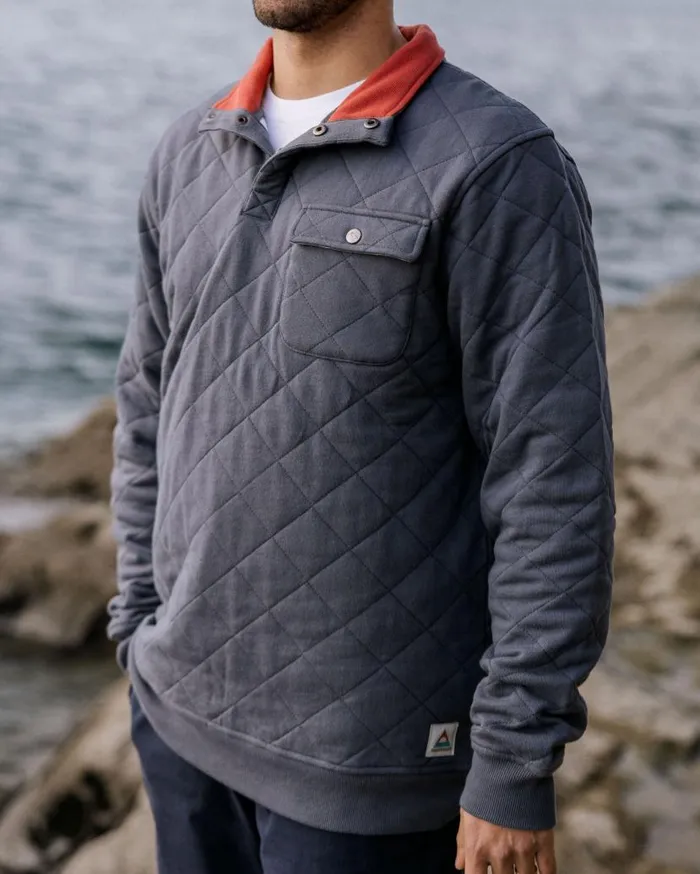Men Tops Passenger Bark Recycled Quilted Popper Up Sweatshirt Charcoal Charcoal