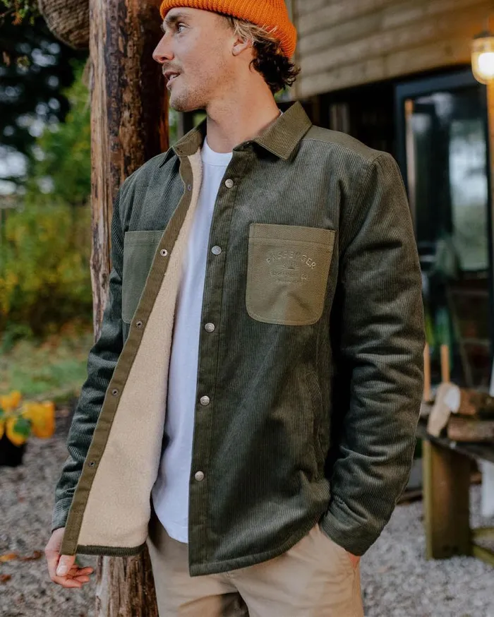 Men Tops Passenger Kodiak Sherpa Lined Cord Overshirt Dusty Olive Dusty Olive