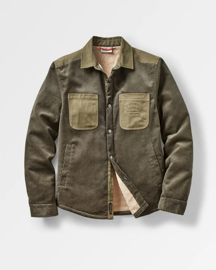 Men Tops Passenger Kodiak Sherpa Lined Cord Overshirt Dusty Olive Dusty Olive