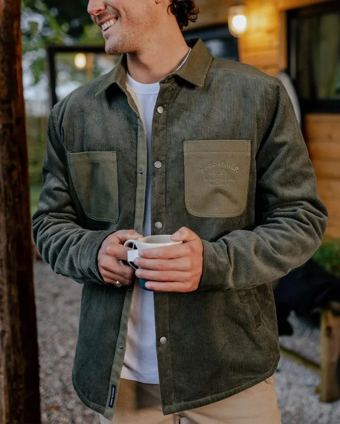Men Tops Passenger Kodiak Sherpa Lined Cord Overshirt Dusty Olive Dusty Olive