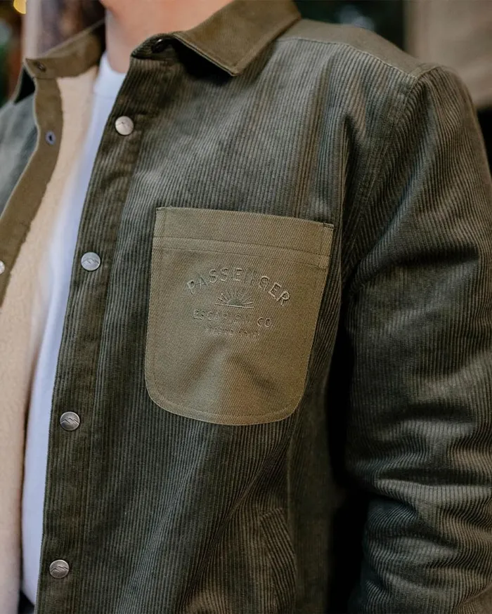 Men Tops Passenger Kodiak Sherpa Lined Cord Overshirt Dusty Olive Dusty Olive