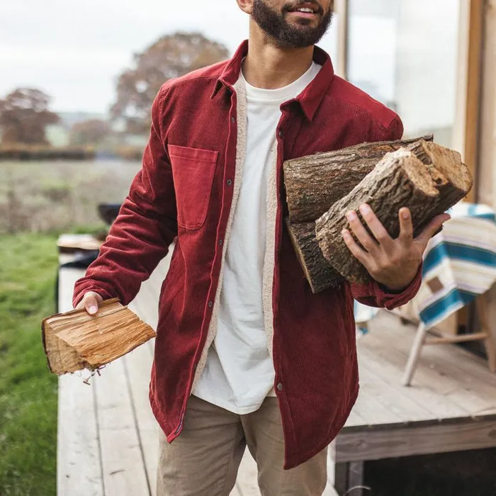 Men Tops Passenger Kodiak Sherpa Lined Cord Overshirt Russet Brown Russet Brown