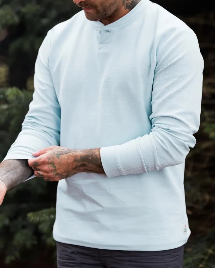 Men Tops Passenger Stream Button Up Henley Pale Blue Pale Blue