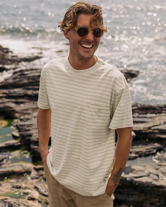 Men Tops Passenger Zen Recycled Relaxed Fit TShirt Apple Green Stripe Apple Green Stripe