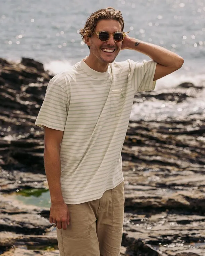 Men Tops Passenger Zen Recycled Relaxed Fit TShirt Apple Green Stripe Apple Green Stripe