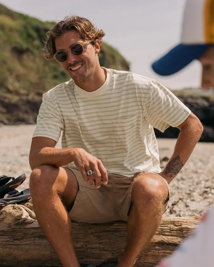 Men Tops Passenger Zen Recycled Relaxed Fit TShirt Apple Green Stripe Apple Green Stripe