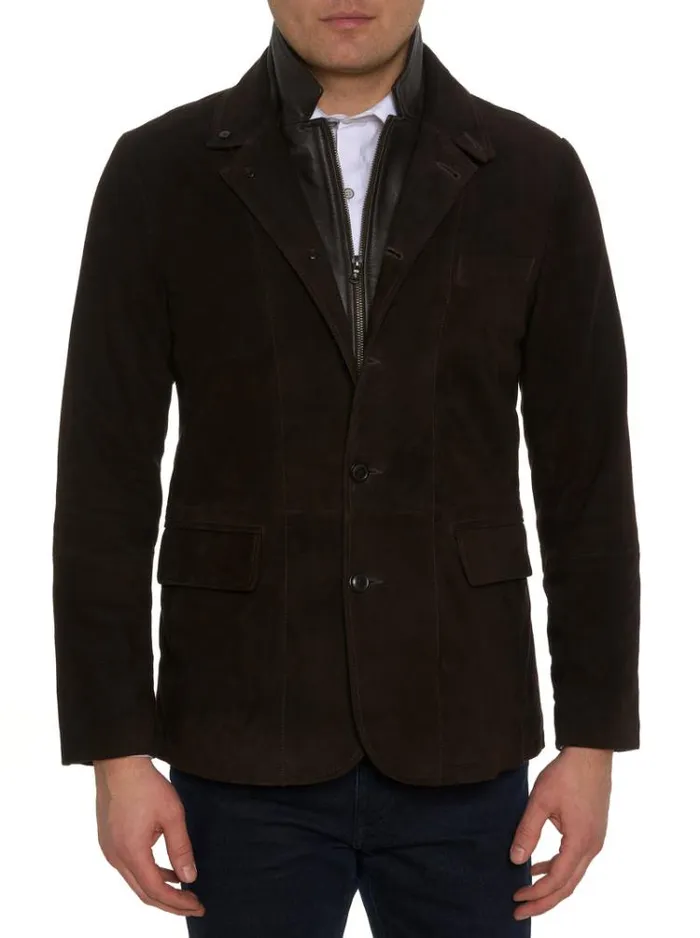 Men UPTOWN XVII LEATHER BLAZER Dark Brown Robert Graham Blazers