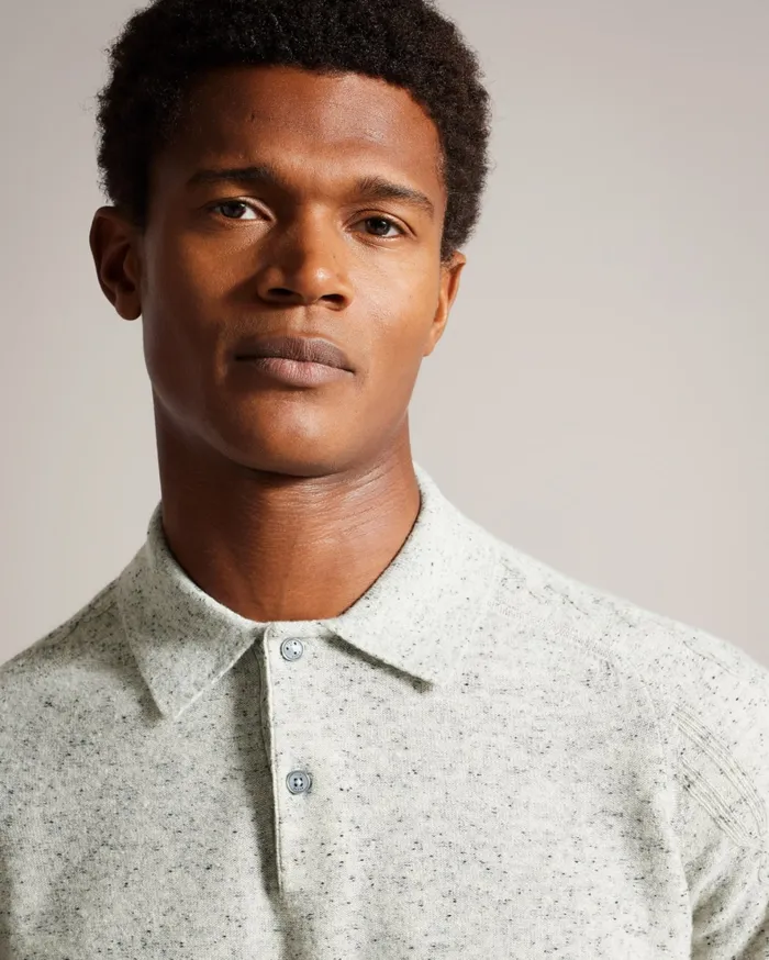 Men USTEE 8211 Marled Polo Shirt With Cable Knit Ecru Ted Baker Jumpers and Knitwear Men USTEE 8211 Marled Polo Shirt With Cable Knit Ecru Ted Baker Jumpers and Knitwear