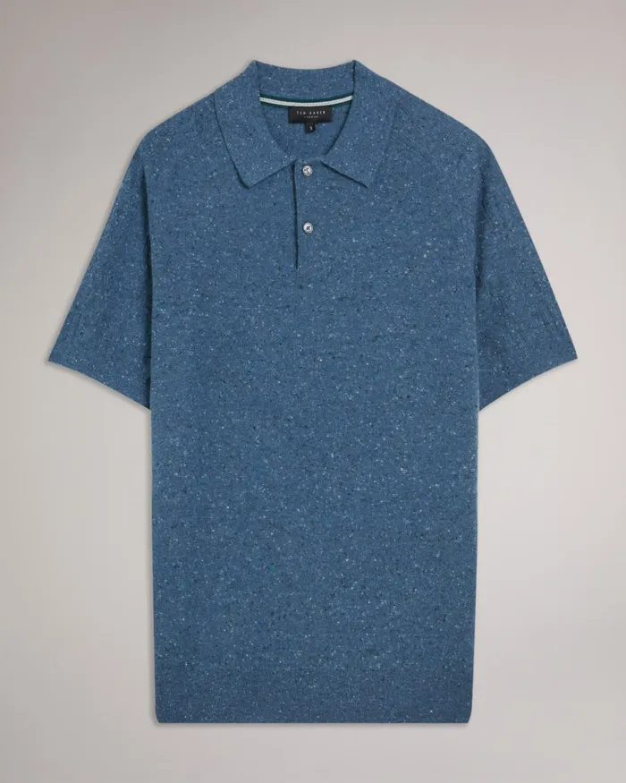 Men USTEE 8211 Marled Polo Shirt With Cable Knit Medium Blue Ted Baker Jumpers and Knitwear