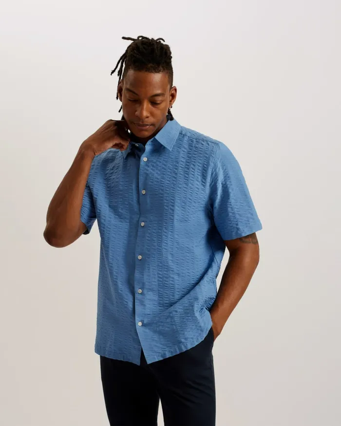 Men VERDON 8211 Seersucker Stripe Cotton Shirt Blue Ted Baker Shirts Men VERDON 8211 Seersucker Stripe Cotton Shirt Blue Ted Baker Shirts
