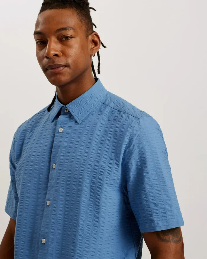 Men VERDON 8211 Seersucker Stripe Cotton Shirt Blue Ted Baker Shirts Men VERDON 8211 Seersucker Stripe Cotton Shirt Blue Ted Baker Shirts