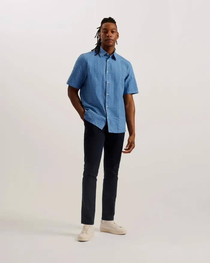 Men VERDON 8211 Seersucker Stripe Cotton Shirt Blue Ted Baker Shirts Men VERDON 8211 Seersucker Stripe Cotton Shirt Blue Ted Baker Shirts