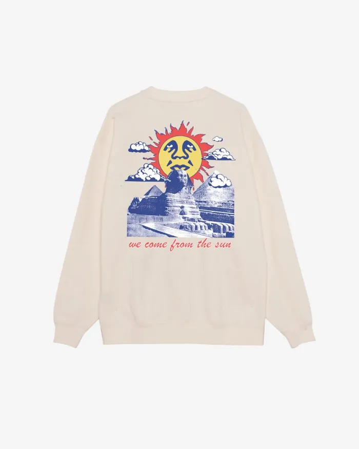 Men WE COME FROM THE SUN HEAVYWEIGHT CREWNECK Unbleached OBEY Clothing SWEATSHIRTS Men WE COME FROM THE SUN HEAVYWEIGHT CREWNECK Unbleached OBEY Clothing SWEATSHIRTS