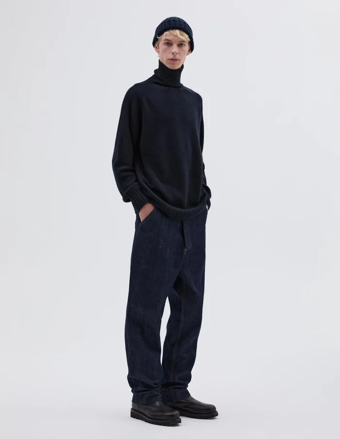 Men Wide Roll Neck Dark Navy Twist Margaret Howell Knitwear