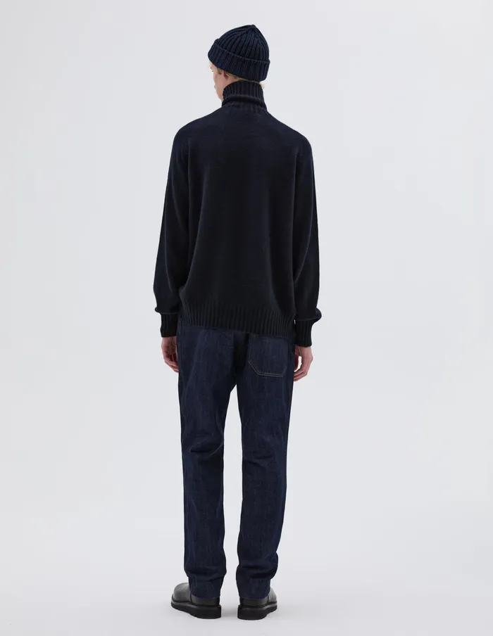 Men Wide Roll Neck Dark Navy Twist Margaret Howell Knitwear