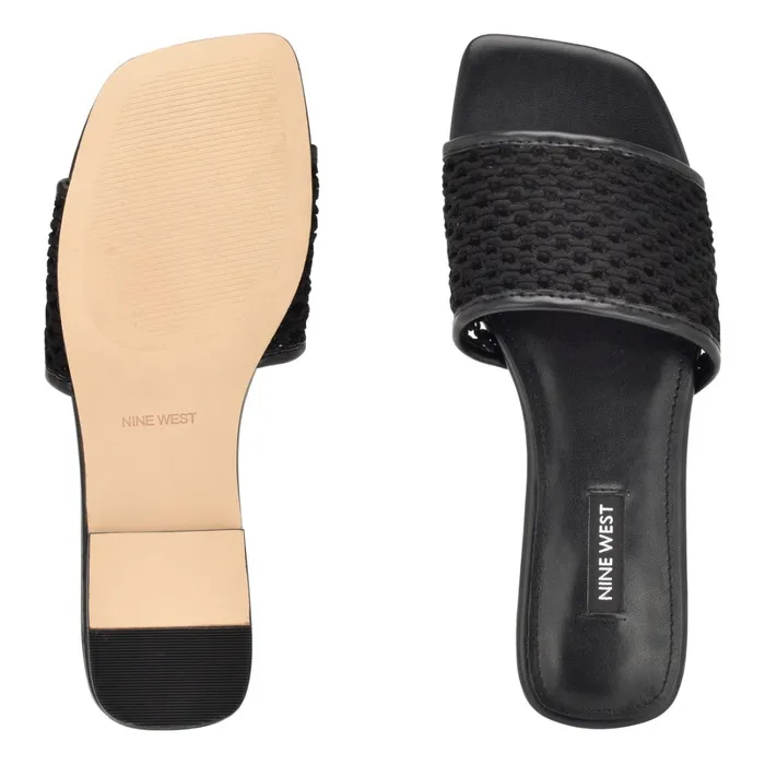 Mends Woven Flat Sandals Black Women Nine West Low Heel Mends Woven Flat Sandals Black Women Nine West Low Heel