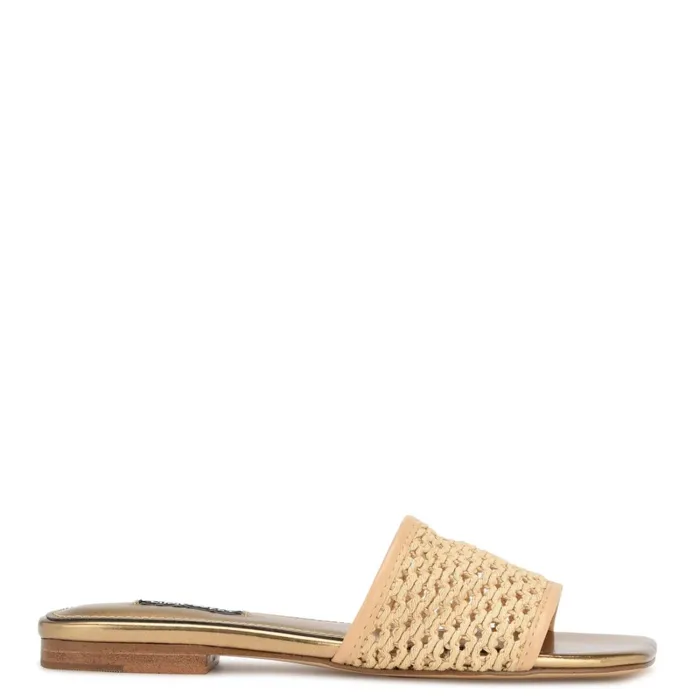 Mends Woven Flat Sandals Light Natural Women Nine West Low Heel