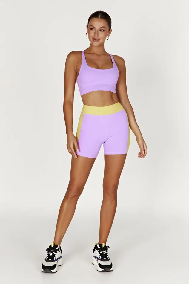 Meshki Activewear Bottoms Taleah Two Tone Shorts 8211 LilacYellow Lilacyellow 8211 Women Meshki Activewear Bottoms Taleah Two Tone Shorts 8211 LilacYellow Lilacyellow 8211 Women