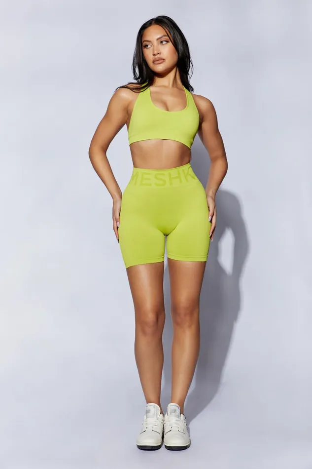 Meshki Activewear Quinn Halter Longline Top 8211 Lime Green Limegreen 8211 Women Meshki Activewear Quinn Halter Longline Top 8211 Lime Green Limegreen 8211 Women