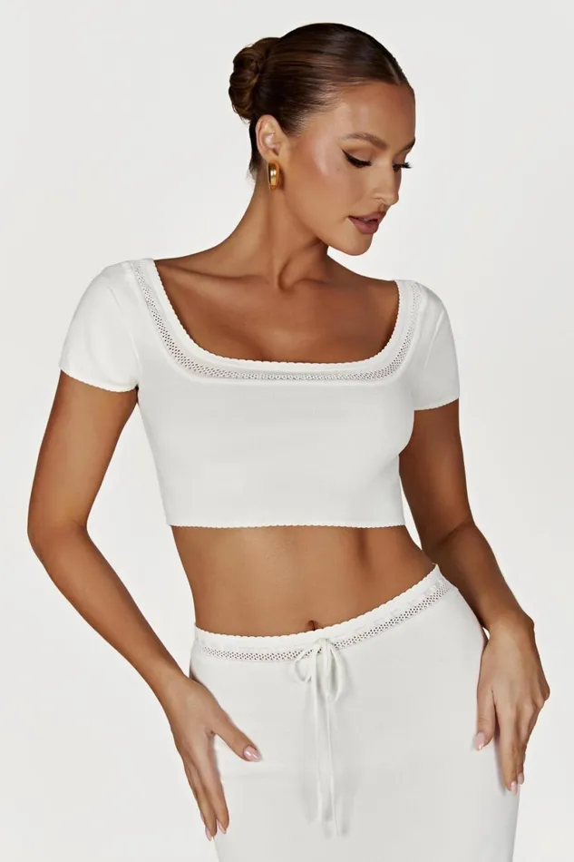 Meshki Bachelorette Penelope Pointelle Knit Crop Top 8211 White White 8211 Women
