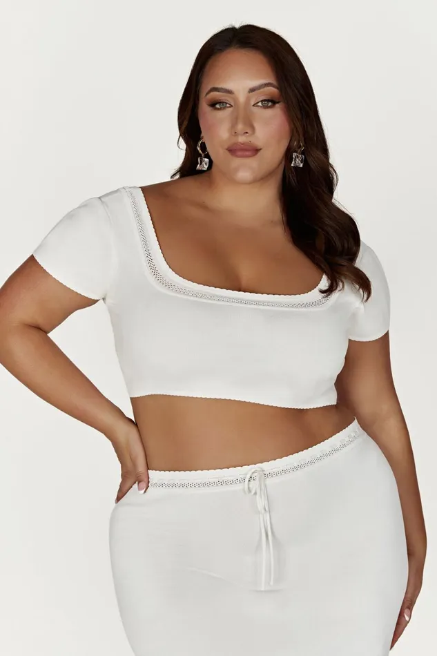 Meshki Bachelorette Penelope Pointelle Knit Crop Top 8211 White White 8211 Women