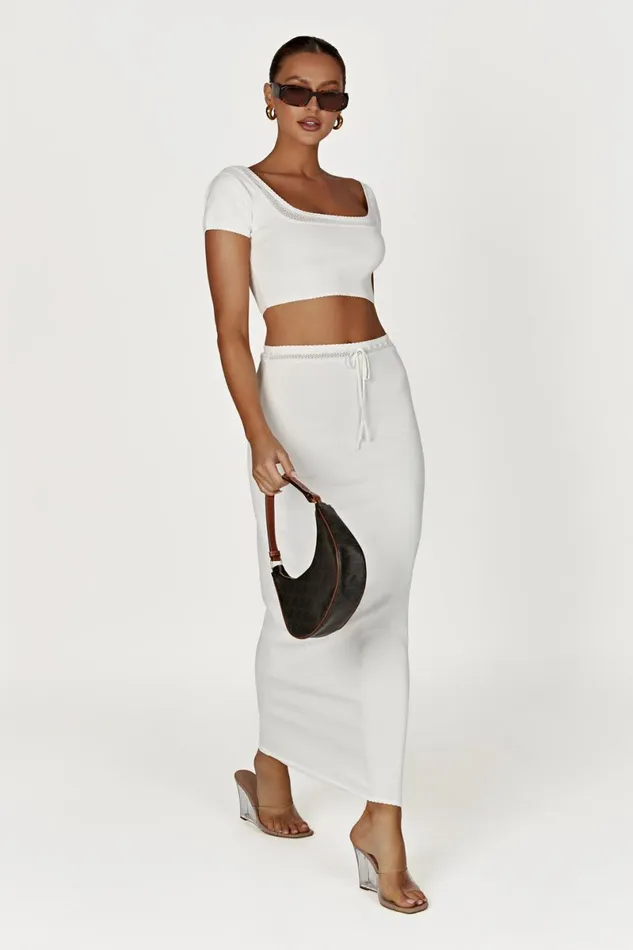 Meshki Bachelorette Penelope Pointelle Knit Crop Top 8211 White White 8211 Women