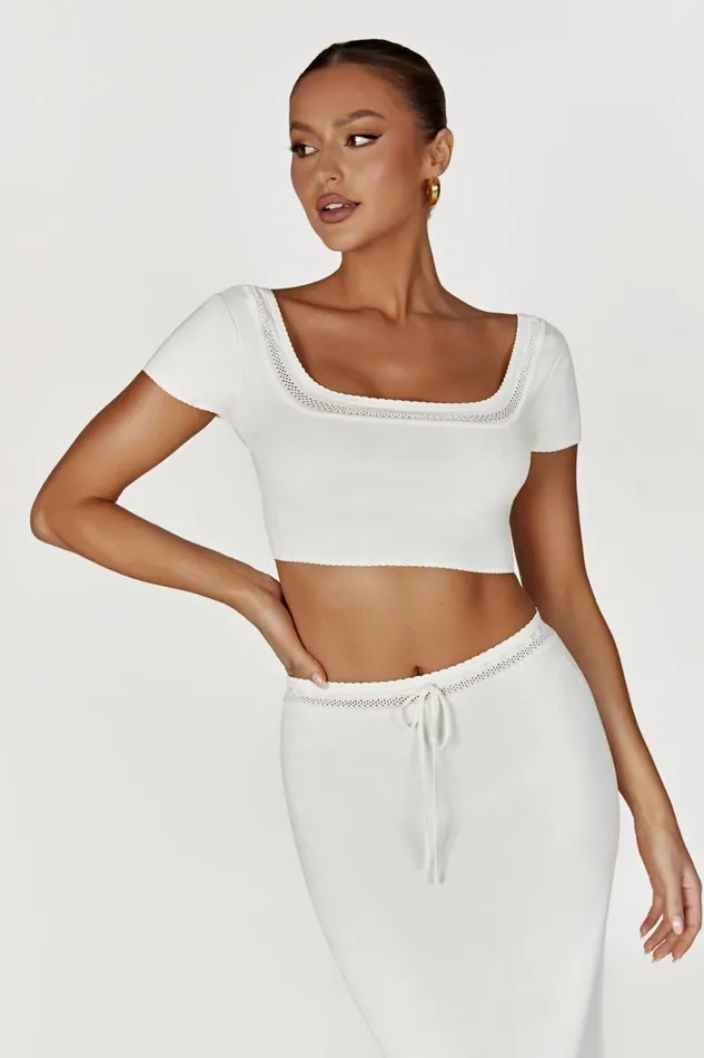 Meshki Bachelorette Penelope Pointelle Knit Crop Top 8211 White White 8211 Women