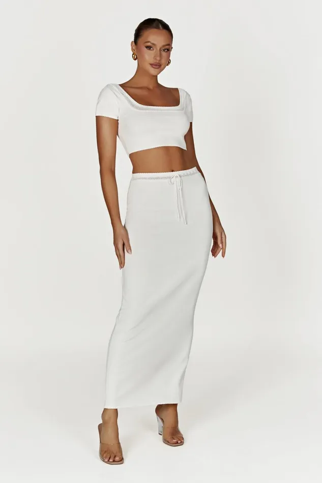 Meshki Bachelorette Penelope Pointelle Knit Crop Top 8211 White White 8211 Women