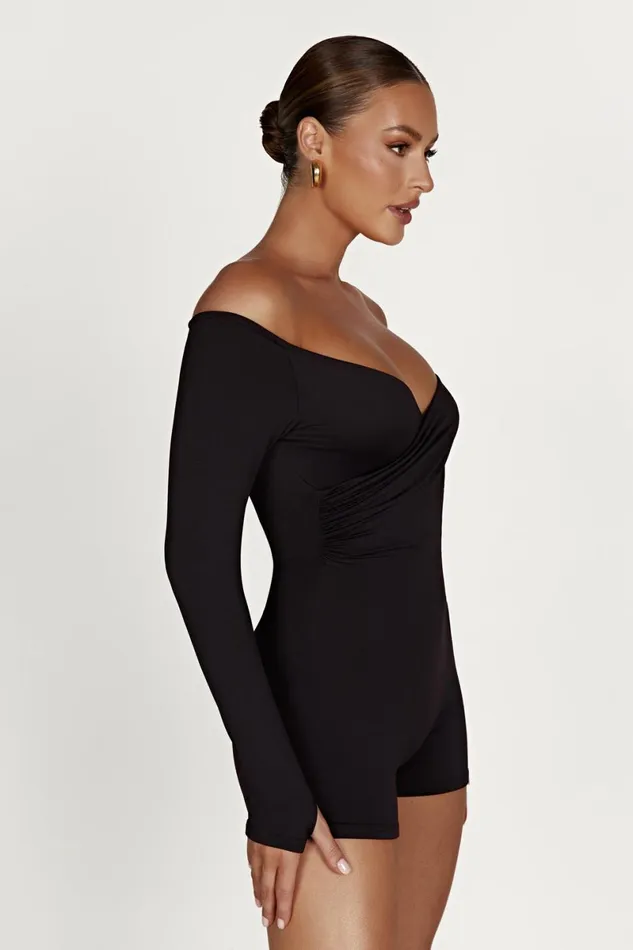 Meshki Basic Bottoms Aisling Recycled Nylon Off Shoulder Playsuit 8211 Black Black 8211 Women Meshki Basic Bottoms Aisling Recycled Nylon Off Shoulder Playsuit 8211 Black Black 8211 Women